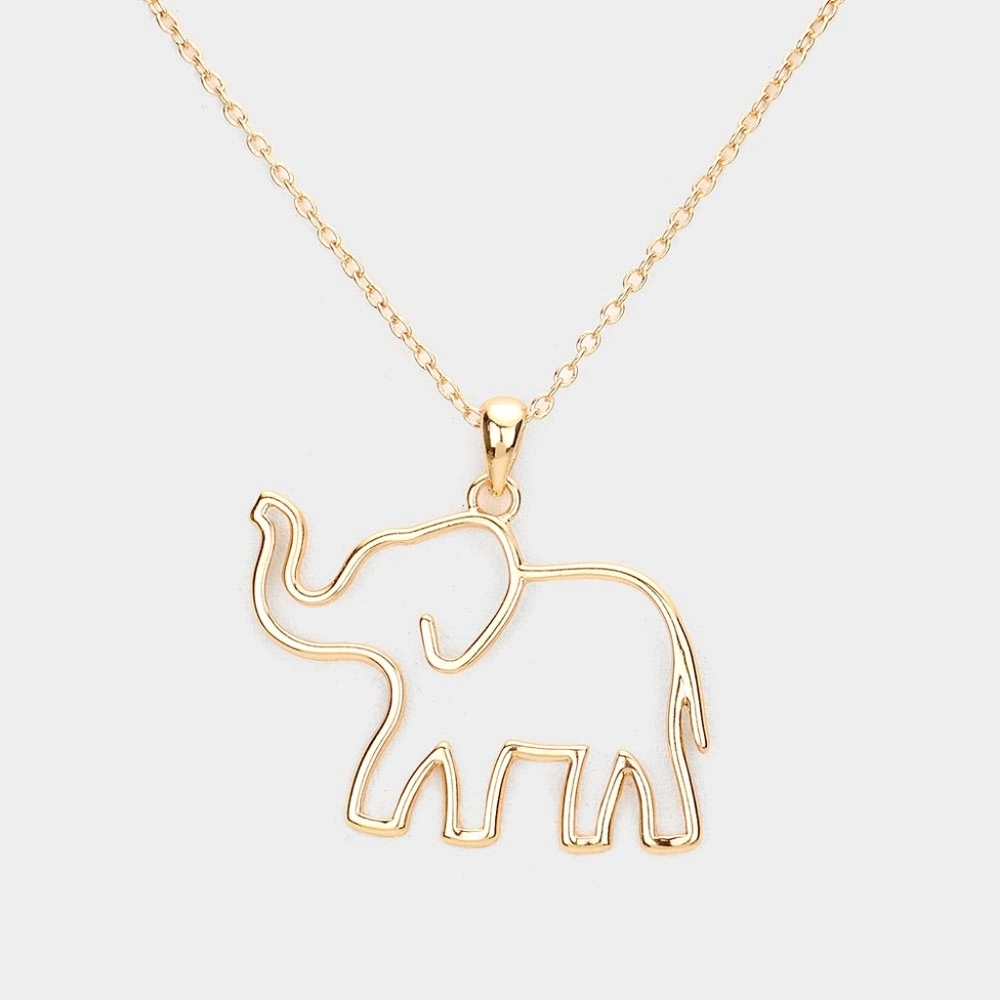 Gold Elephant Pendant Necklace Metal Cut Out Charm Chain Jewelry